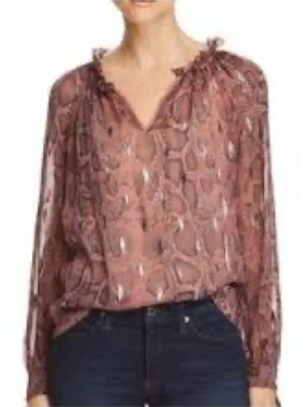 Rebecca Taylor size 2 silk snake skin Womens metallic blouse - as seen on tv